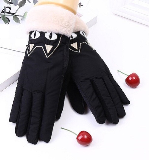 Winterhandschoenen voor dames met een kat zwart