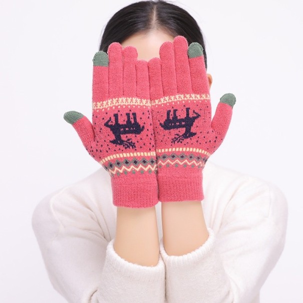 Winterhandschoenen voor dames met hert donkerroze