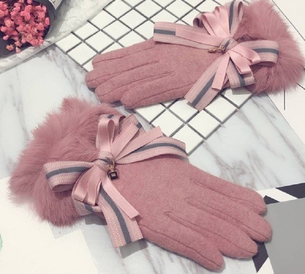 Winterhandschoenen voor dames met strik roze 1