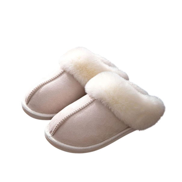 Winterisolierte flache Fellhausschuhe für Damen, warme Hausschuhe für Damen mit weicher Innensohle, bequeme, rutschfeste Schuhe für den Winter beige 40-41