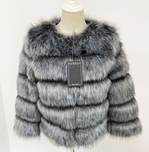 Winterjas van imitatiebont voor dames zilver L