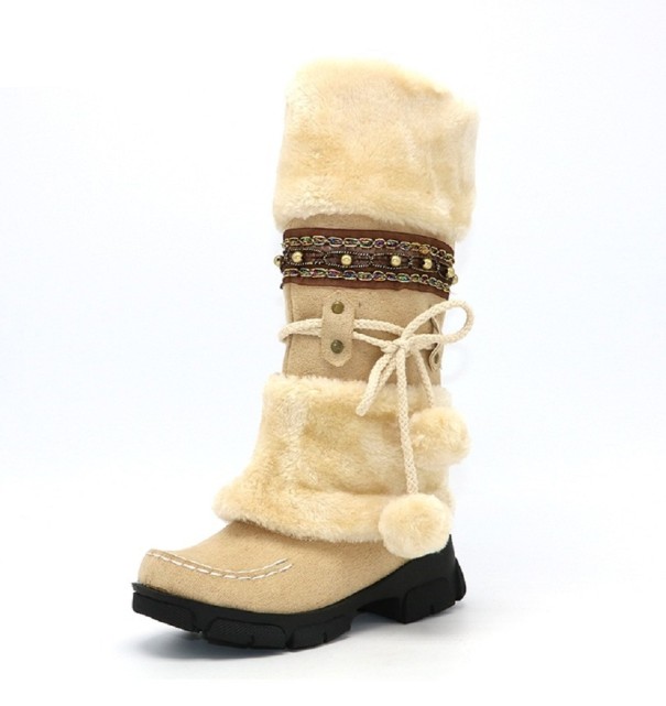 Winterlaarzen voor dames met pompons J2359 beige 41
