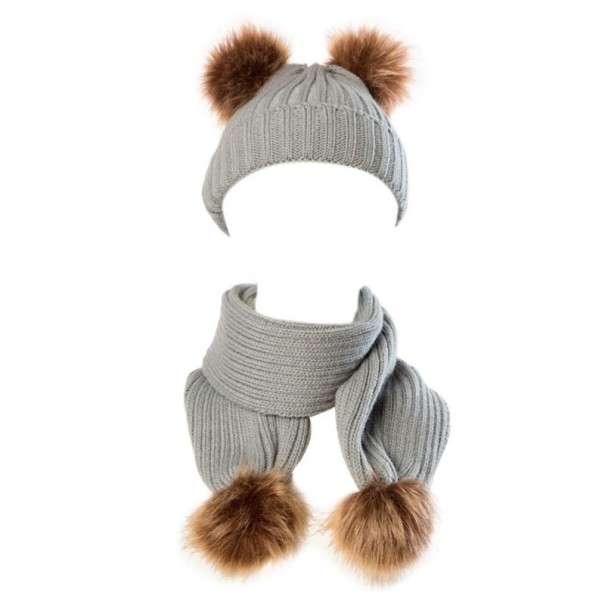 Wintermütze für Kinder mit Schal grau