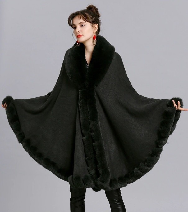 Winterponcho voor dames P2529 donkergroen
