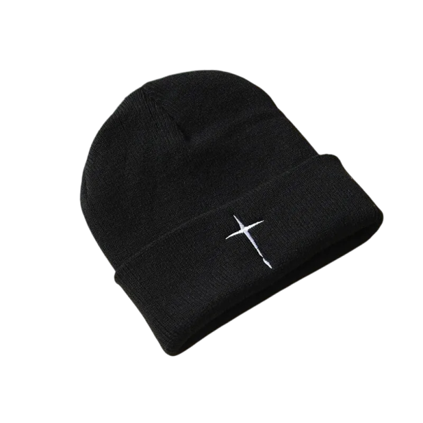 Winterstrickmütze Beanie 56 - 60 cm Bestickte Acryl-Unisex-Mütze Hip Hop Streetwear Stylische warme Mütze für Männer und Frauen Skimütze schwarz