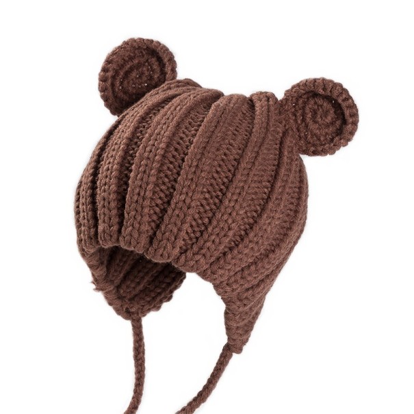 Winterstrickmütze für Kinder mit Ohren J866 braun