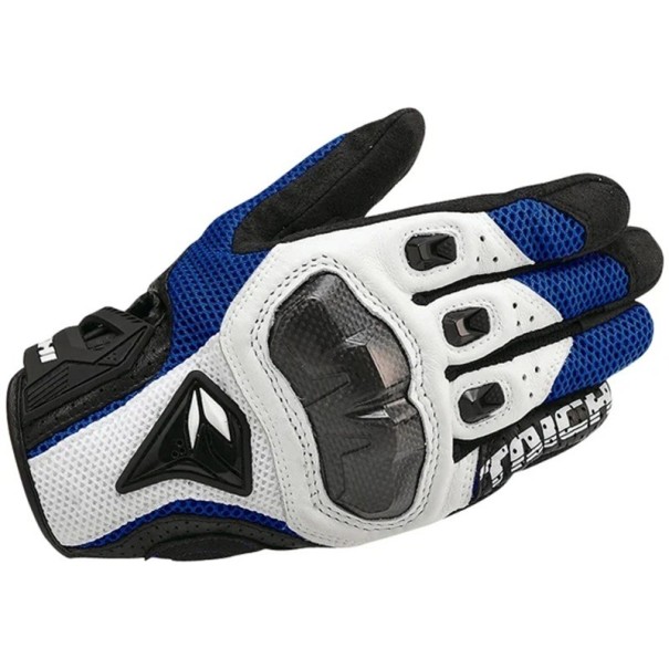 Wiosenne i jesienne skórzane rękawice motocyklowe 391 oddychające męskie unisexowe rękawice motocyklowe do jazdy na zewnątrz motocrossowe Guantes Moto niebiesko-biały L