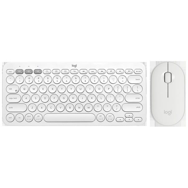 Wireless Bluetooth Keyboard with Oval Mouse Compact Set with Round Keys Range up to 10 m Plastic Keyboard 27.9 x 12.4 x 1.6 cm white