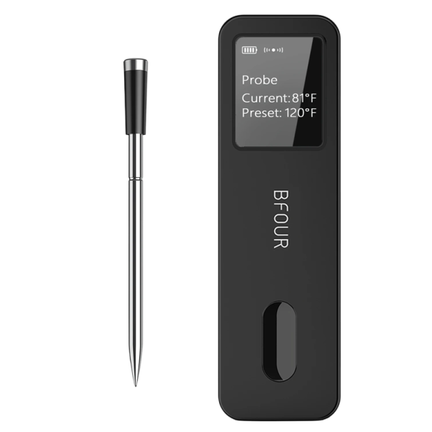 Wireless Bluetooth Meat Thermometer with LCD Display IP67 Waterproof Probes 0°C–100°C USB-C Cable 3h Charging 90h Battery Life 1