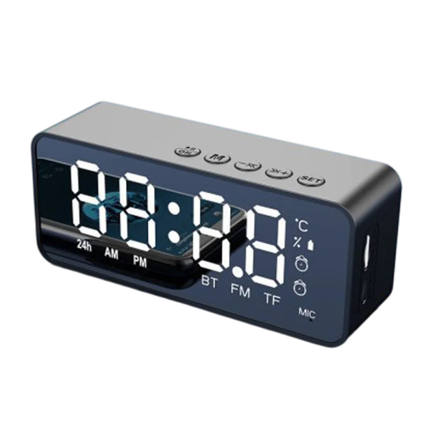 Wireless Bluetooth Speaker G50 with FM Radio Alarm Clock and Mirror Display Voice Control and Memory Card Support black