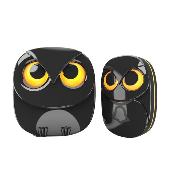 Wireless Doorbell 8.7 x 8.1 x 4.6 cm Owl Battery Operated with Range of Up to 300 m 35 Melodies LED Indicator black