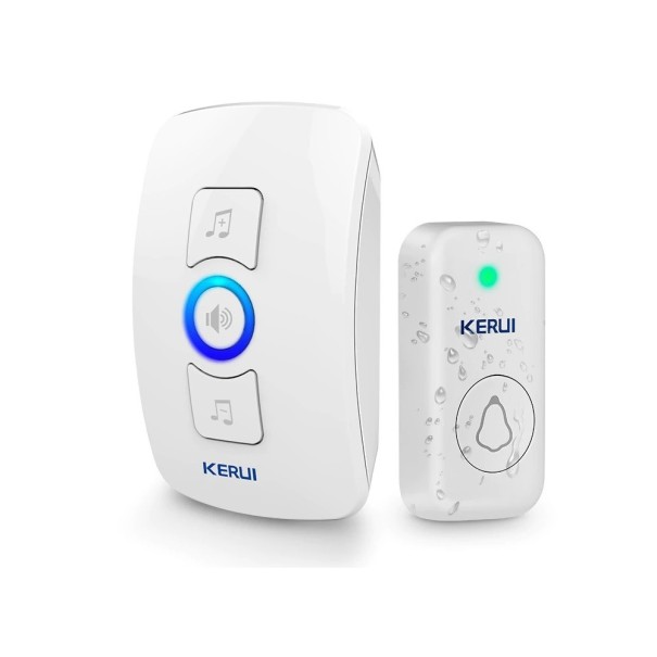 Wireless Doorbell with Outdoor Waterproof Button LED Indication 32 Melodies Long Range white