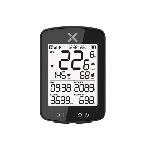 Wireless GPS Cycle Computer 7 x 4.8 x 2 cm LCD 2.2" Waterproof IPX7 Calories Heart Rate App USB-C 28h Battery Altimeter Thermometer 1