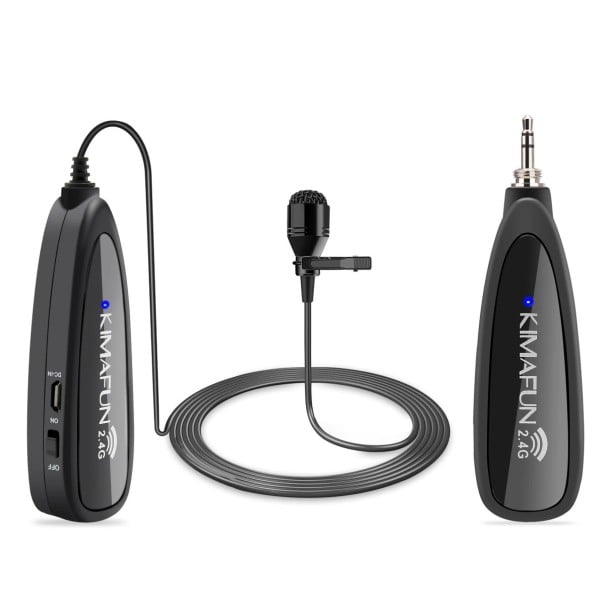 Wireless Lapel Microphone with Transmitter and Receiver Condenser Directional Transmission 2.4 GHz 3.5 mm Jack USB Adapter to 2x 3.5 mm Jack 1