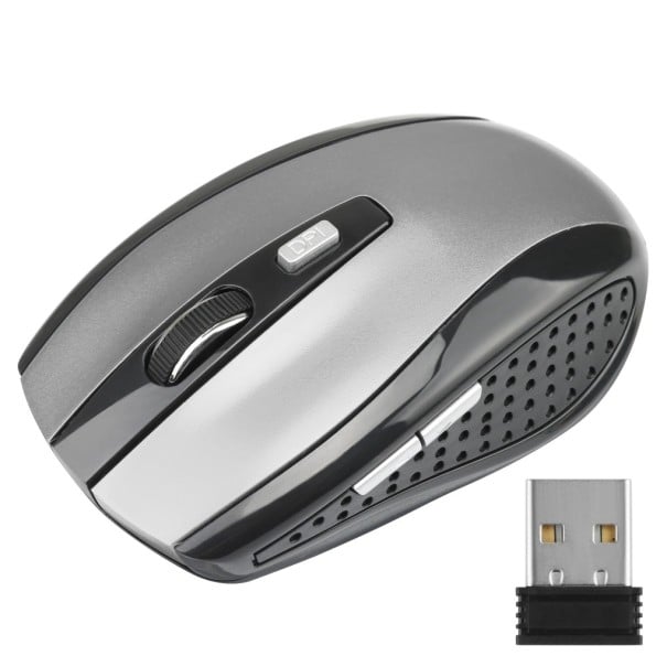Wireless Mouse for Computer and Laptop with USB Receiver 2.4 GHz Resolution up to 1600 DPI Range 10 m Side Buttons Powered by 2x AAA grey