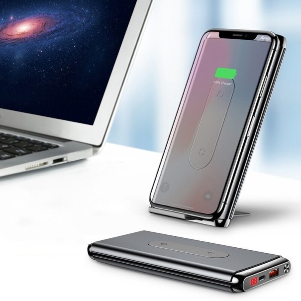 Wireless Power Bank 10000 mAh with Numerical Display for Phones Wireless Charging up to 5 W USB-C Input USB and USB-C Outputs Black 1