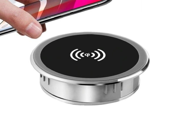 Wireless Qi Charger for Installation into Tables for Phones Power Output 15 W USB Connector Dimensions 6.9 x 1.8 cm Black with Silver Edge 1
