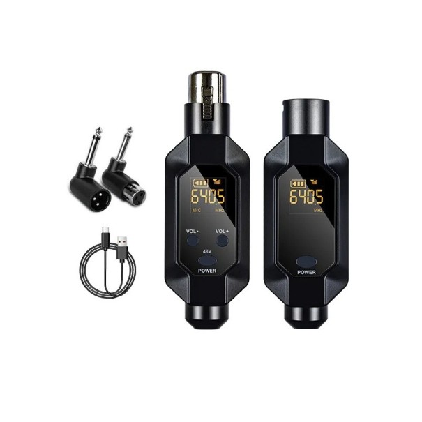 Wireless Transmission System for 1 XLR Microphone Selection 0V 5V 48V Range 80 m USB-C Charging 7 h Battery Life Noise Reduction Latency-Free Transmission 1
