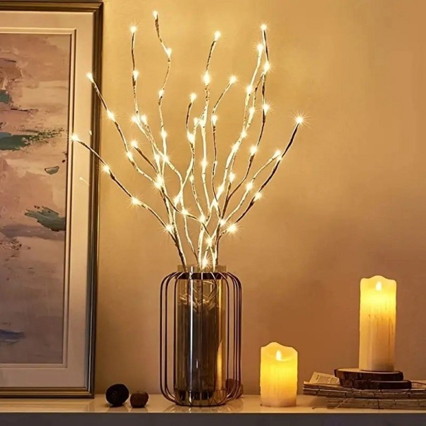 Witte berkentak met LED-verlichting 2 AA-batterijen Decoratie voor huis en buiten Warm wit Koud wit Lichtgevende berkentak Buitenverlichting 20 LED&#39;s 72 cm warm wit