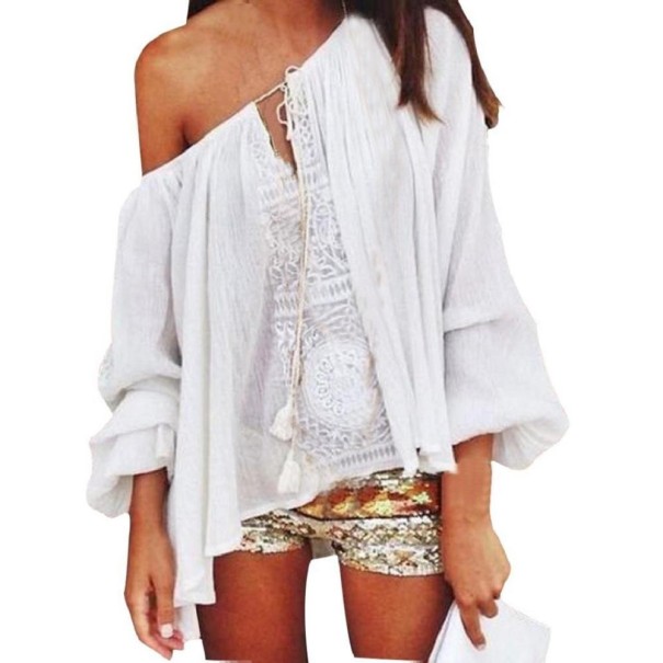 Witte blouse voor dames met blote schouder S