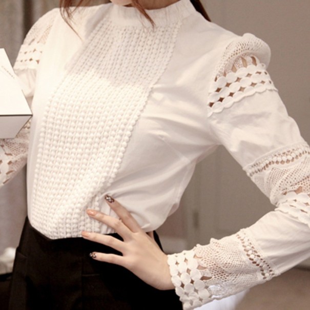 Witte blouse voor dames met kant 3XL