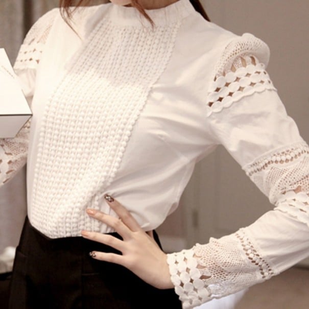 Witte blouse voor dames met kant XL