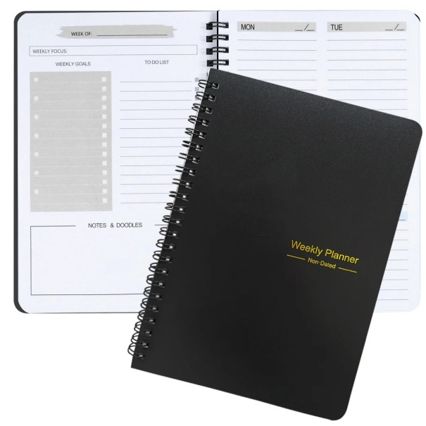 Wochenplaner 13,9 x 21 cm Farbenfrohes Spiraltagebuch für 52 Wochen Gewohnheitstracker Notizen Organizer Wasserfester Einband schwarz