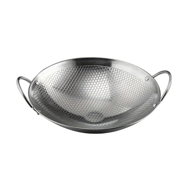 Wok en acier inoxydable avec poignées 32 cm Surface antiadhésive hexagonale Poêle de cuisine profonde pour la friture et le sauté pour induction 1