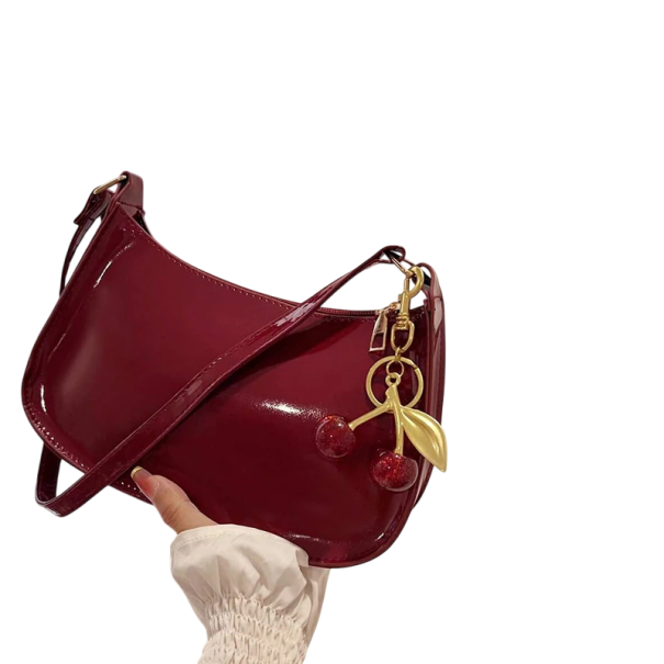 Women's Bag with Cherry Pendant 24.5 x 7.5 x 28.5 cm Stylish Bag Made of Synthetic Leather with Polyester Lining wine red