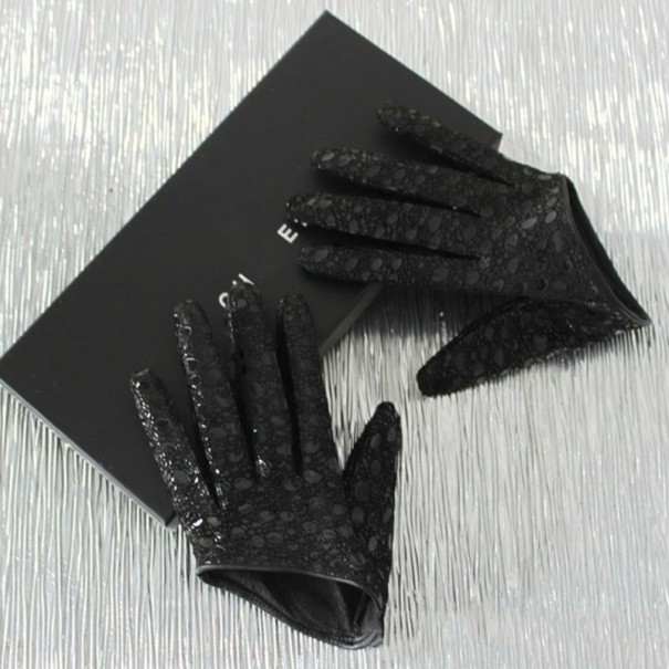 Women's Black Gloves with Lace L