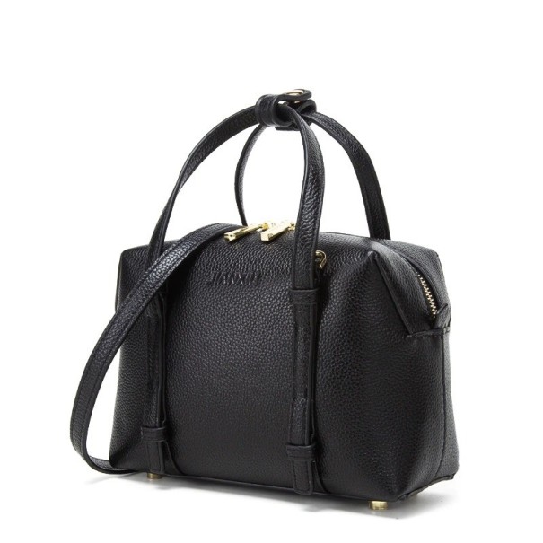 Women's Black Handbag for Hand or Shoulder Firm Shape with Zip Textured Surface Clip-on Strap Metal Feet Dimensions 23 x 16 x 8.5 cm 1