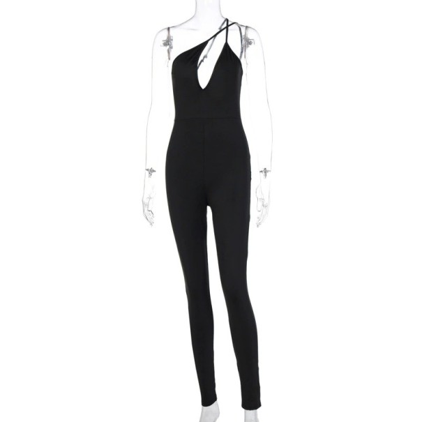 Women's Black Jumpsuit with Deep Neckline L