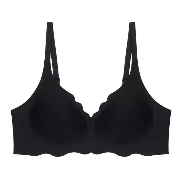Women's Bra with Smooth Cups and Wavy Hem Nylon Elastane Wireless with Thin Straps for Everyday Wear black XS
