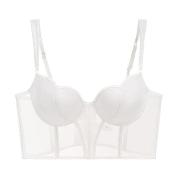 Women's Bra with Transparent Mesh Design and Extended Cut Polyester Nylon Lightweight Lingerie for Everyday Wear white XL