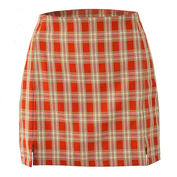 Women's Checked Mini Skirt with Slits XL 1