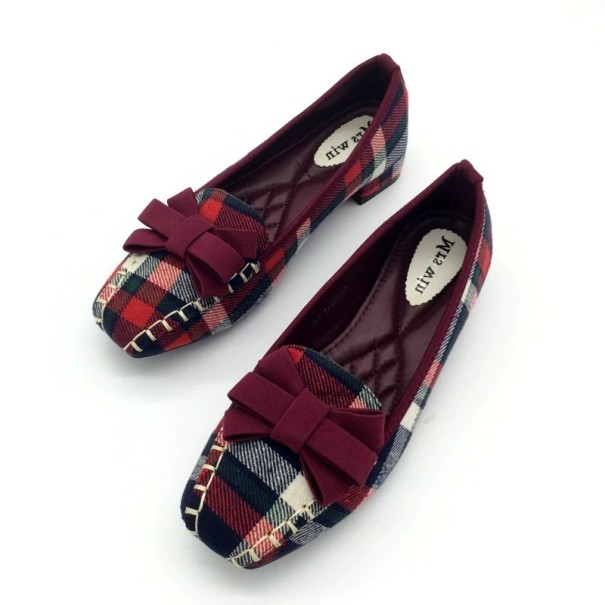 Women's Checked Moccasins with Bow wine red 39