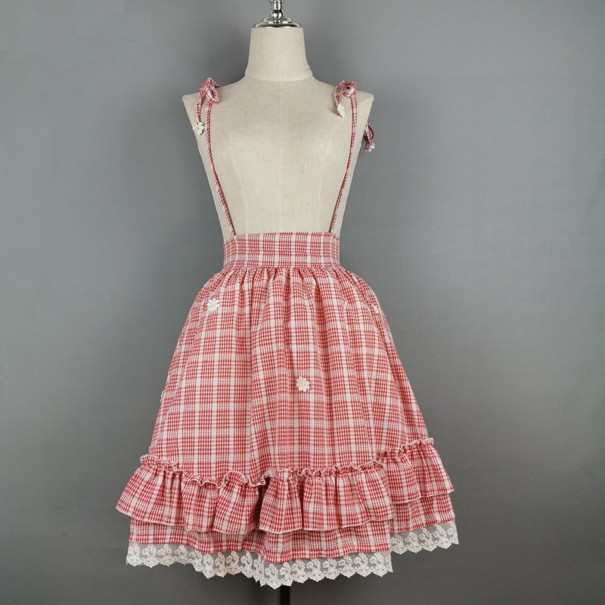 Women's Checked Skirt with Straps red