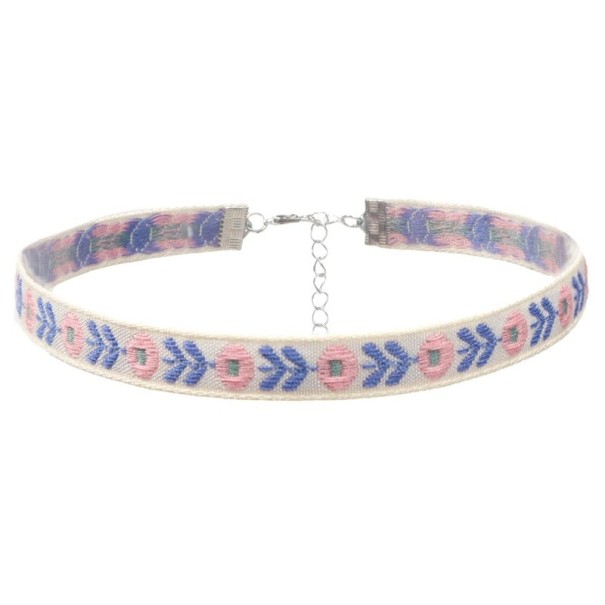 Women's Choker Necklace with Floral Pattern and Fastening Cotton Pink Textile Accessory for Everyday Wear 1
