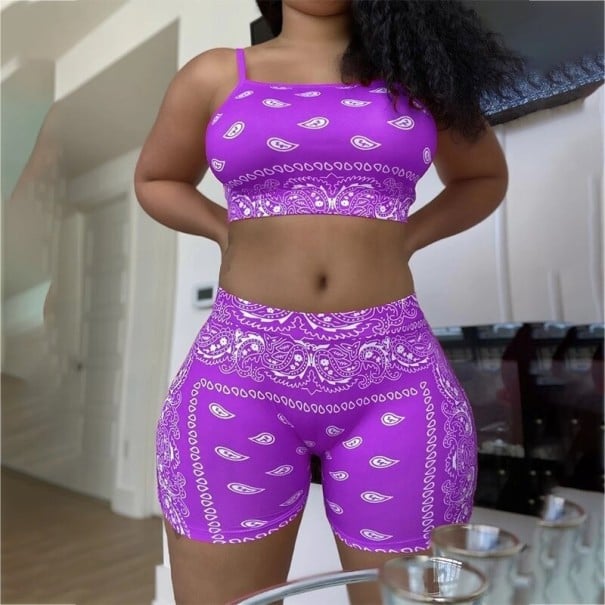 Women's Crop Top and Shorts B918 purple L