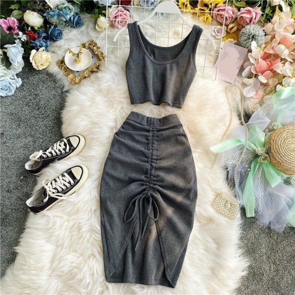 Women's Crop Top and Skirt B1061 dark grey
