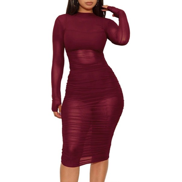 Women's Crop Top, Shorts and Sheer Dress wine red M