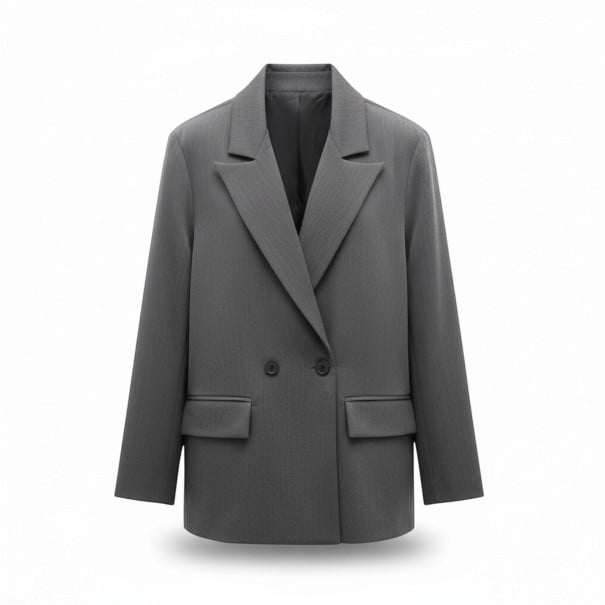 Women's Double-Breasted Blazer Loose Oversized Fit Pointed Lapels and Flap Pockets Lining Polyester Elegant Blazer for Work grey L
