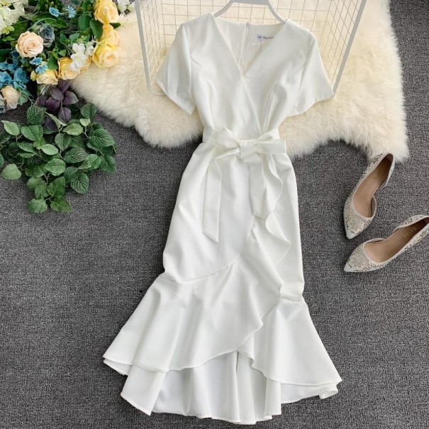 Women's Dress with Belt A2811 white