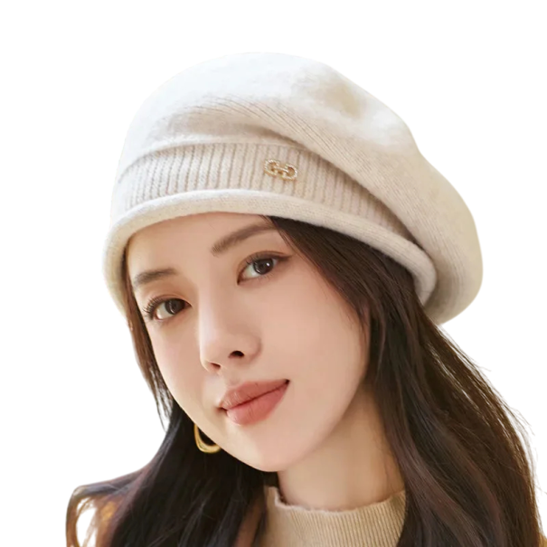 Women's Elastic Knitted Beanie with Fleece Polyester Winter Hat with Pocket Soft and Warm Acrylic Hat for Autumn and Winter Unisex Style beige