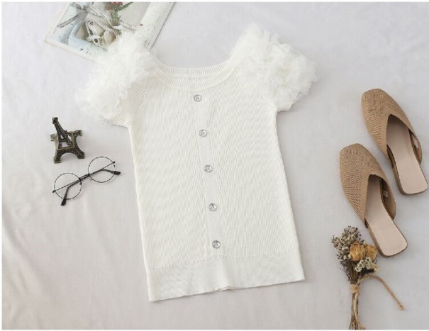 Women's Elasticated T-Shirt with Buttons white