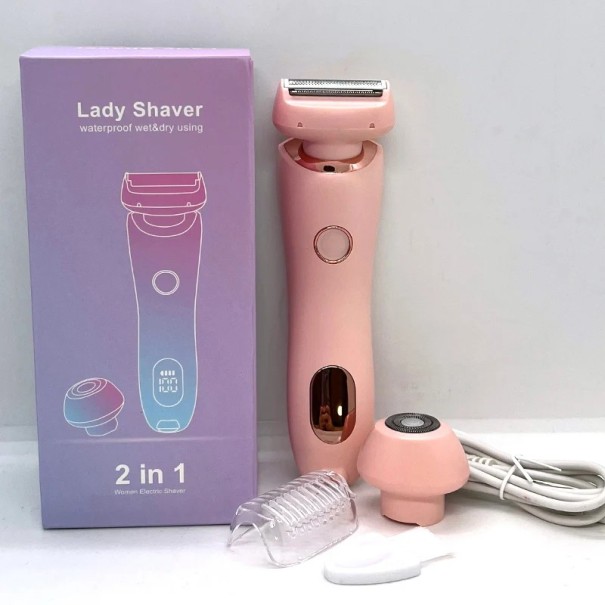Women's Electric Shaver 2 in 1 Waterproof Facial, Underarm, Leg and Bikini Trimmer IPX7 pink