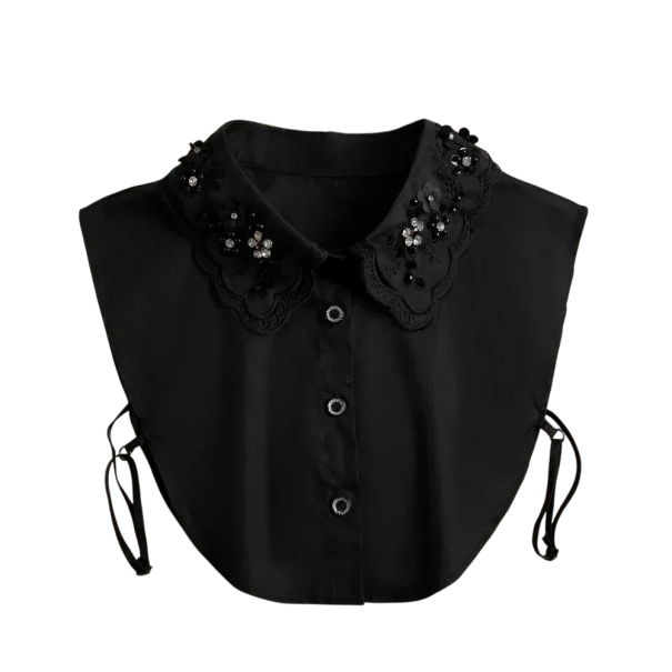 Women's False Collar with Sewn Flowers Elegant Removable Collar Decorative Collar for Sweaters Blouses Dresses Fashion Accessory black