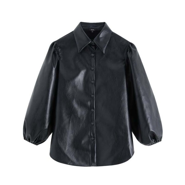 Women's Faux Leather Shirt S