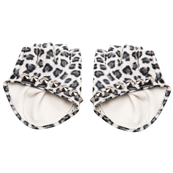 Women's Fingerless Gloves with Studs leopard print