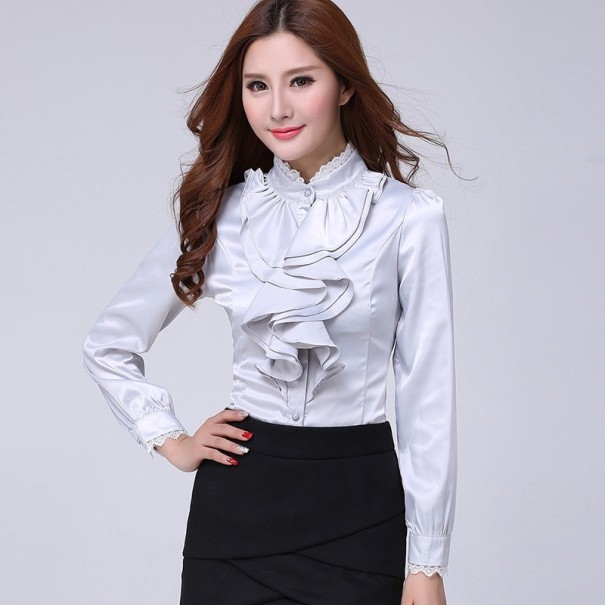 Women's Fitted Blouse with Ruffles light grey XL